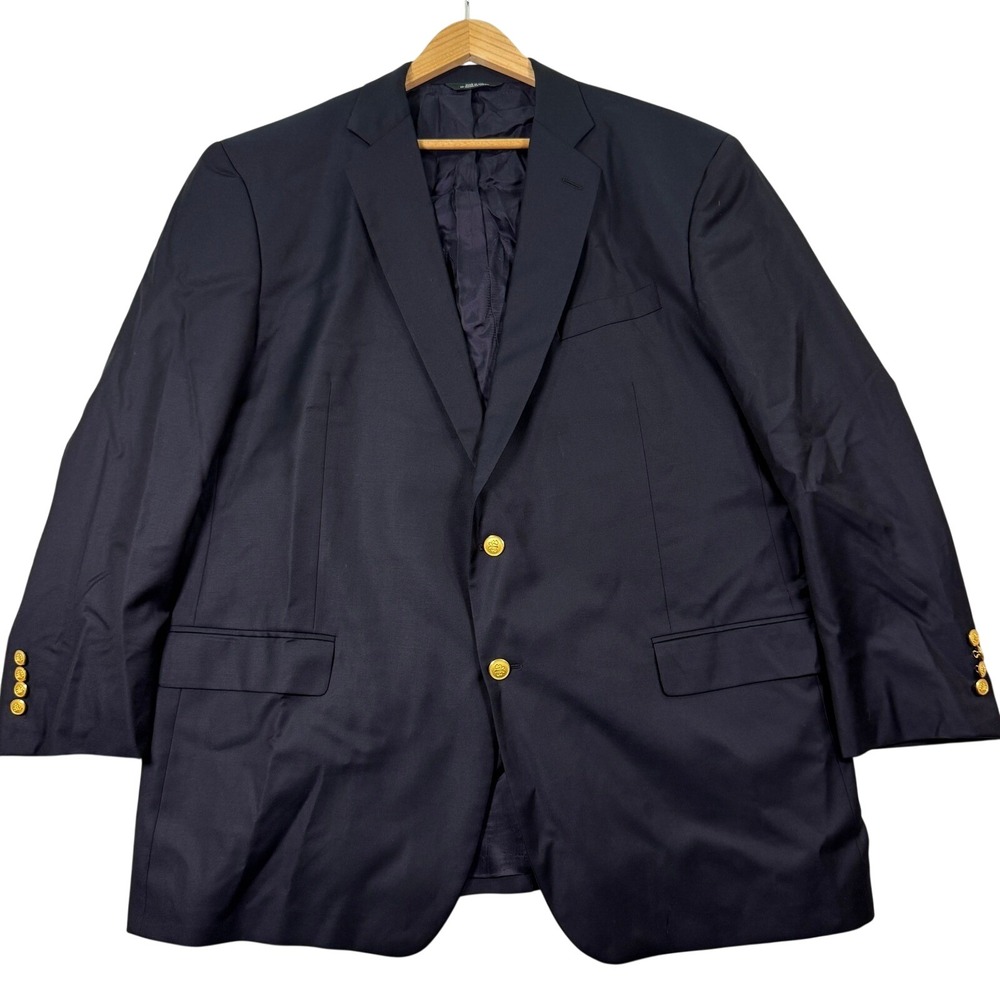 Brooks Brothers SaxXon Mens 50L Madison Fit Blazer Sport Coat Navy Gold Buttons